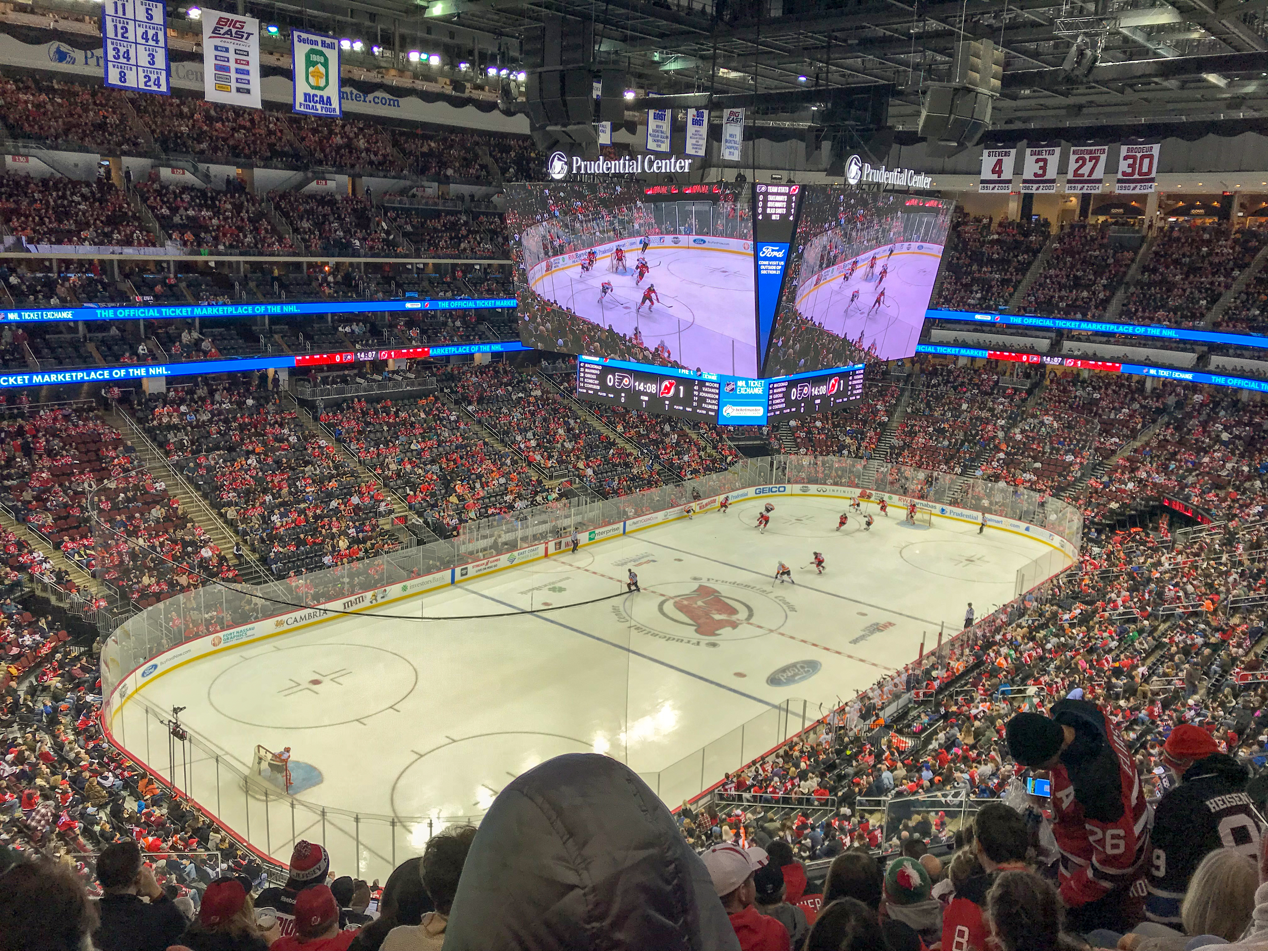 A picture of the Prudential Center in Newark, NJ during a New Jersey Devils hockey game